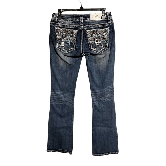 Miss Me Jeans Womens 28 Blue Low Rise Signature Boot Cut Sequin Thick Stitch - Picture 1 of 11